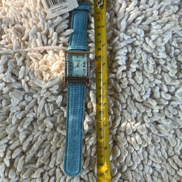 New BIJOUX TERNER Blue Silver Blue Tint Crystal Frame Leather Watch - Picture 9 of 10